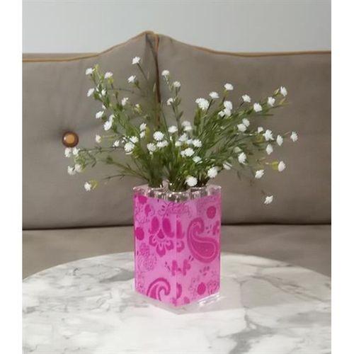 2 Adet Vazo Dahil,Vazoda Çiçek,Beyaz Yapay Çiçek,Vazo Dekoratif Pembe 7X7X17Cm