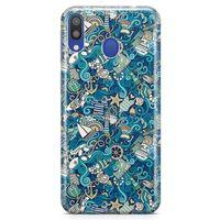 Samsung Galaxy M20 Kılıf Doodle Gemi Turları Arka Kapak Koruma Desenli Full Koruyucu
