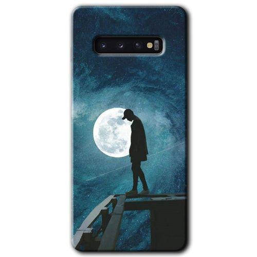 Samsung Galaxy S10 Kılıf HD Desen Baskılı Arka Kapak + Temperli Cam - Dolunay Yalnızlık