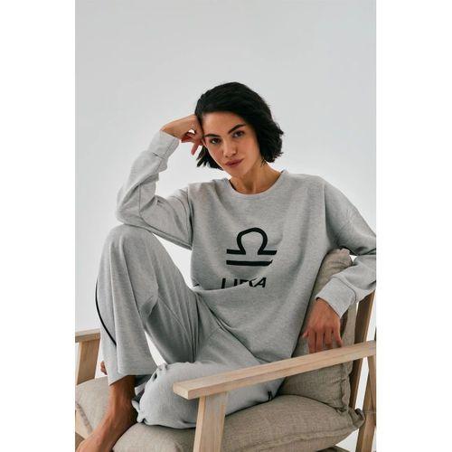 Kadın Gri Terazi Burcu Oversize 2 İplik Eşofman Ev Giyim Takımı