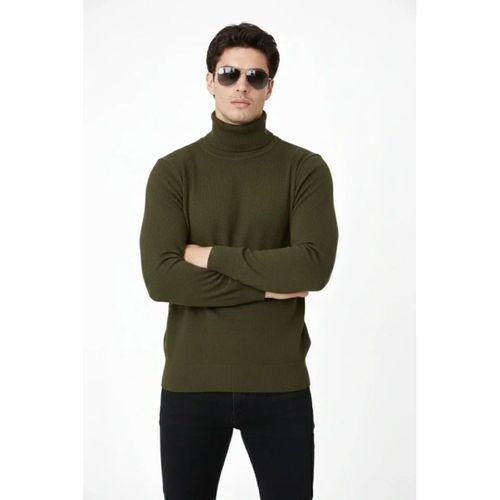 Tam Boğazlı Balıkcı Yaka Triko Kazak Yumuşak Dokulu Pamuklu Ince Dokuma, Uzun Kollu Rahat Regular Kalıp - Haki