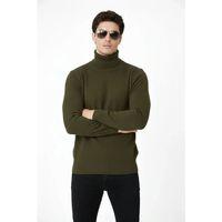 Tam Boğazlı Balıkcı Yaka Triko Kazak Yumuşak Dokulu Pamuklu Ince Dokuma, Uzun Kollu Rahat Regular Kalıp - Haki