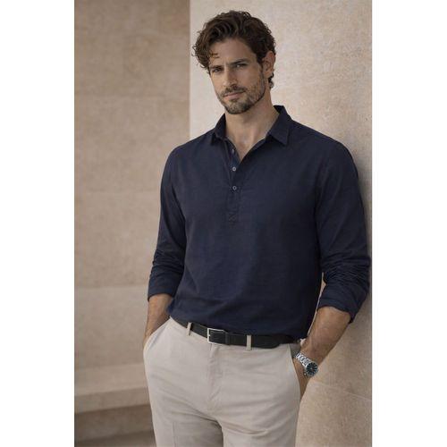 Yarım Pat Yakalı York Pamuk Kumaşlı Uzun Kollu Erkek Gömlek - Lacivert