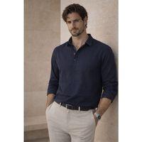 Yarım Pat Yakalı York Pamuk Kumaşlı Uzun Kollu Erkek Gömlek - Lacivert