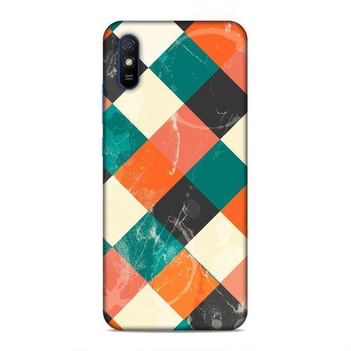 Xiaomi Redmi 9a Kılıf Turuncu Yesil Kareler Arka Kapak Silikon Koruma Full Koruyucu