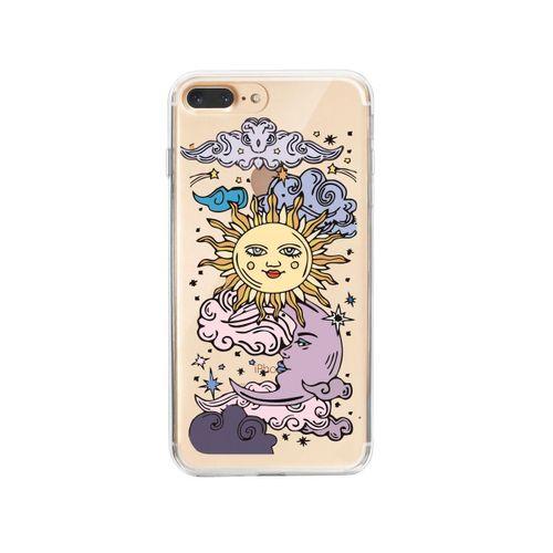 iPhone 8 Plus Güneş & Ay Desenli Premium Şeffaf Silikon Kılıf