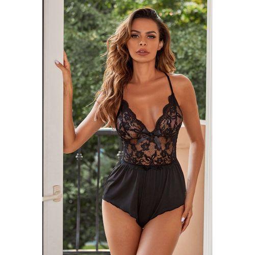 Kadın Siyah Sırtı Çapraz Ip Detaylı Gecelik