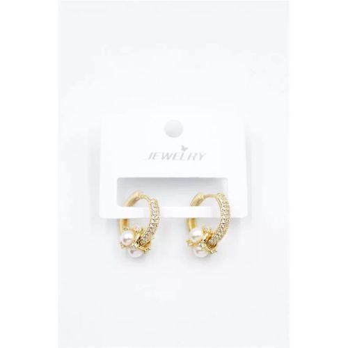 İncili Taşlı Halka Küpe - Altın