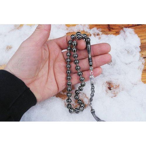 Oltu Taşı Beyzi Model Sekizli Karpuz İşlemeli Tespih