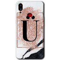 MRCİLETİSİM Samsung Galaxy A10s Kılıf Baskılı Kapak - Pembe Mermer Desenli Ü Harfi +Tam Kaplayan Mat Seramik
