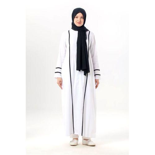 Uzun Kol Gülfem Fermuarlı Yazlık Şile Bezi Ferace Beyaz Byz