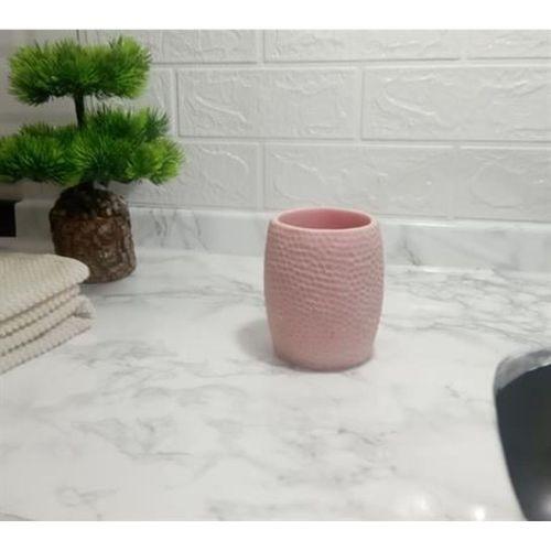 2 Adet Diş Fırçalık,Macunluk Pembe Petek Desenli Poliresin 8X8X10Cm 400Ml Banyo Seti
