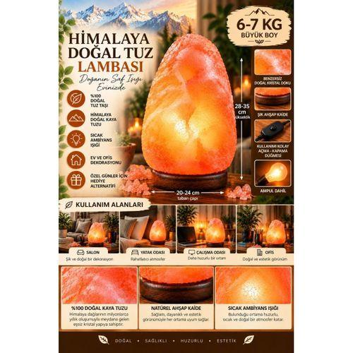 Himalaya 6-7 Kg Doğal Kaya Tuzu Lambası Ahşap Kaideli Dekoratif Ortam Lambası