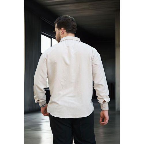 Yumuşak Dokulu Yarım Oversize Erkek Gömlek - Bej