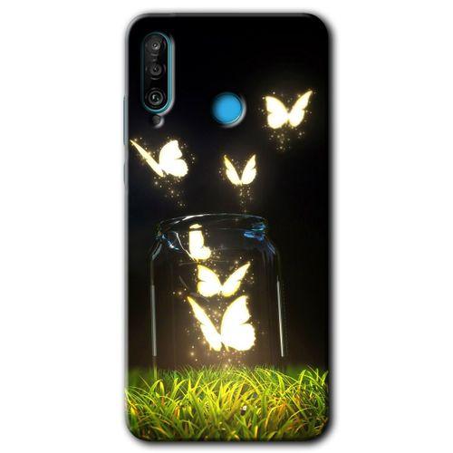 Huawei P30 Lite HD Baskılı Kılıf + 9D Tam Ekran Koruyucu - Işıklı Kelebekler