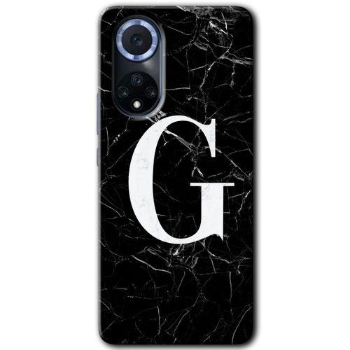 Huawei Nova 9 HD Baskılı Kılıf + 9D Tam Ekran Koruyucu - Siyah Mermer Desenli G Harfi