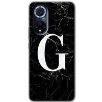 Huawei Nova 9 HD Baskılı Kılıf + 9D Tam Ekran Koruyucu - Siyah Mermer Desenli G Harfi