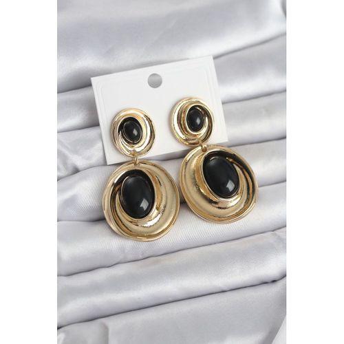 Siyah Sallantılı Damla Model Gold Renk Vintage Kadın Küpe
