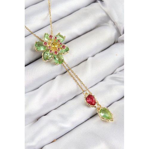 VIP Pirinç Zirkon Taşlı Çiçek Model Gold Renk Asansörlü Kadın Kolye