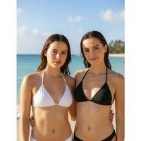 Siyah Ve Beyaz 2’li Üçgen Bikini Üstü Seti Bağlamalı Minimal Kesim Esnek Kadın Mayo Üstü