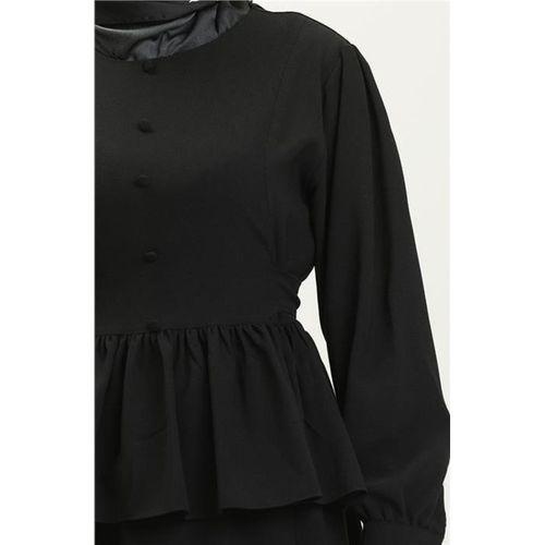 Büzgü Detaylı Önden Bağlamalı Tunik Etek Sade Basic İkili Takım - 70018.003 - Siyah
