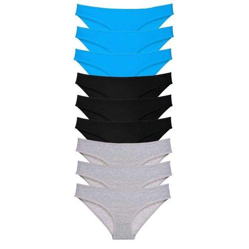 9 Adet Süper Eko Set Likralı Kadın Slip Külot Siyah Gri Mavi