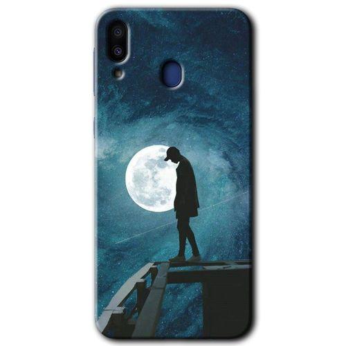 MRCİLETİSİM MRCİLETİSİM Samsung Galaxy M10s Kılıf HD Desen Baskılı Arka Kapak + Temperli Cam - Dolunay Yalnızlık