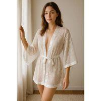 Saten Biyeli Beyaz Dantel Sabahlık