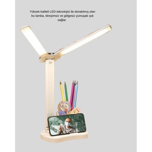 Kısılabilir Led Masa Lambası – Kalemlik Ve Telefon Standlı, Göz Yormayan Işık