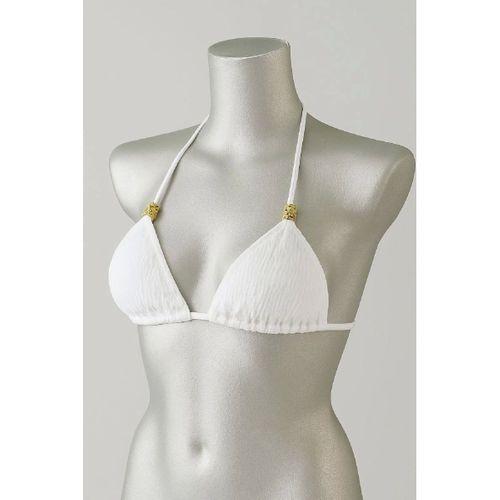 Beyaz Pedli Üçgen Bikini Üstü Halter Bağlamalı Aksesuarlı Esnek Kumaş Kadın Mayo Üstü