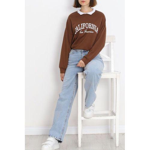 Polo Yaka Baskılı Sweat Kahve