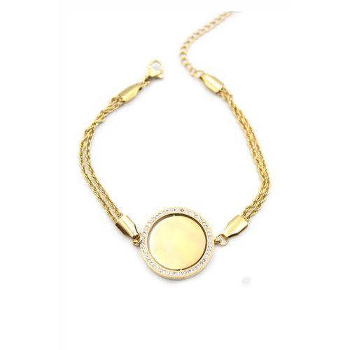 Taşlı Plaka Bileklik - Altın