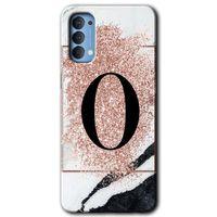 Oppo Reno 4 Kılıf HD Desen Baskılı Arka Kapak + Temperli Cam - Pembe Mermer Desenli O Harfi