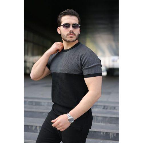 Erkek Renk Bloklu Bisiklet Yaka Kısa Kollu Triko Tişört