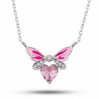 Gümüş Pembe Kalp Peri Kanatlı Kolye