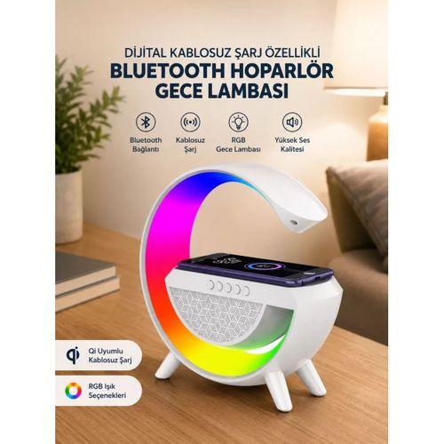 Google Dijital Kablosuz Şarj Özellikli Bluetooth Hoparlör Gece Lambası