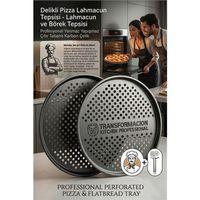 Profesyonel Delikli Pizza Tepsisi 32 cm - Yanmaz Yapışmaz Çıtır Tabanlı Karbon Çelik Lahmacun ve Börek Tepsisi 723292