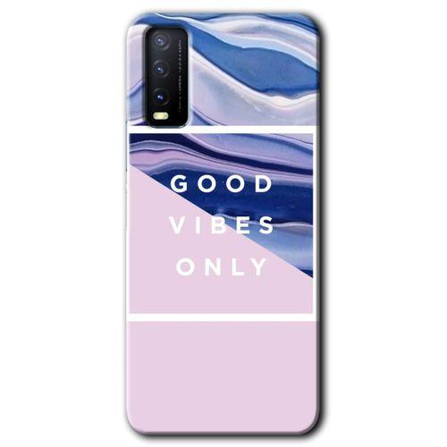 MRCİLETİSİM Vivo Y11s Kılıf HD Desen Baskılı Arka Kapak + Temperli Cam - Good Vibes