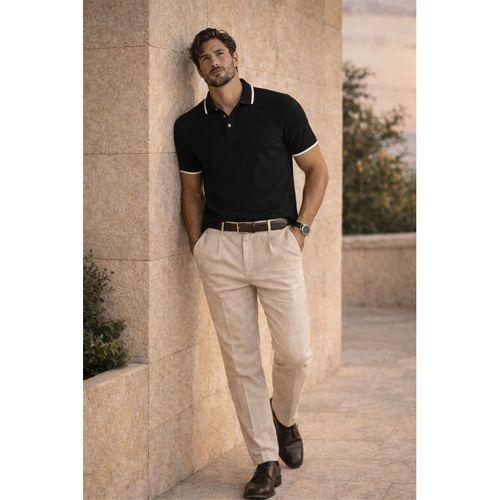 Balzac Yakası Şeritli Düğmeli Polo Yaka Basic Günlük Petek Örgü Triko Erkek T-Shirt - Siyah