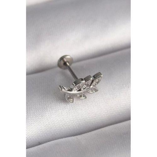 pilelistore 316L Çelik Gümüş Renk Dal Model Zirkon Taş Detaylı Tragus Piercing - TJ-PR1343