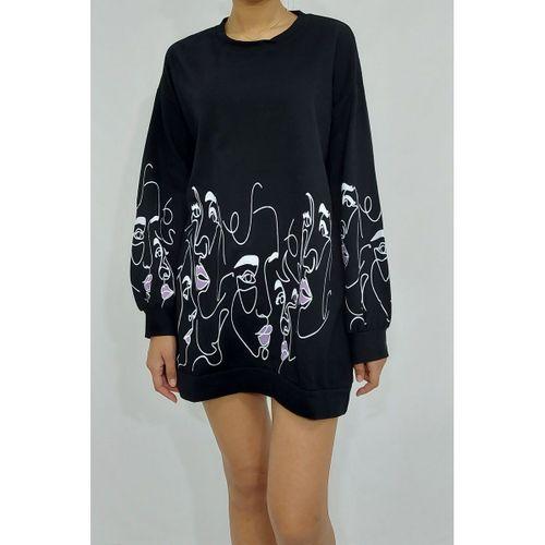 Önü Kolları Kız Baskılı Sweatshirt Siyah (CLZ)