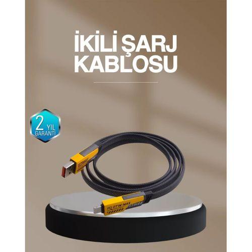 Hızlı Şarj Destekli 65w Örgülü Usb-c Ve Usb-a Çoklu Şarj Kablosu
