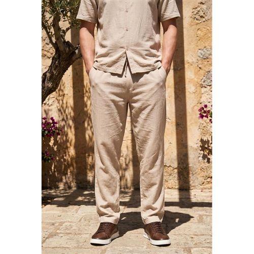 Calvert Tensel Pamuk Kumaş Çizgili Relaxed Fit Erkek Pantolon - Kum Beji