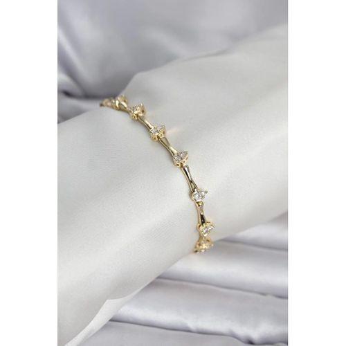 Pirinç Gold Renk Damla Model Zirkon Taşlı Kadın Bileklik