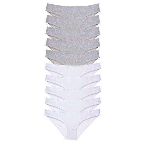 10 Adet Süper Eko Set Likralı Kadın Slip Külot Gri Beyaz