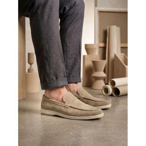 BA0252 %100 İçi Dışı Hakiki Deri Erkek Krem Süet Casual Loafer Termo Taban Ayakkabı