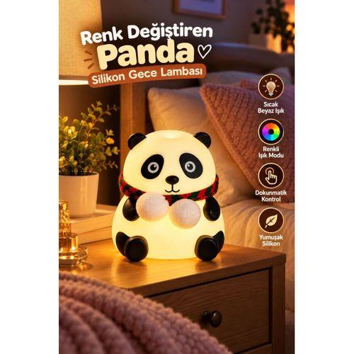 Sevimli Panda Silikon Gece Lambası Renkli Işık Modu Dokunmatik Kontrollü Aydınlatma