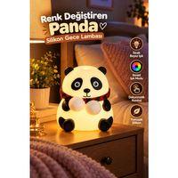 Sevimli Panda Silikon Gece Lambası Renkli Işık Modu Dokunmatik Kontrollü Aydınlatma