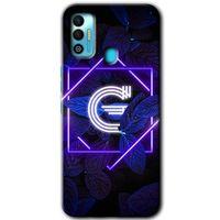 Tecno Spark 7T Kılıf HD Desen Baskılı Arka Kapak - Dark Neon Yaprak G Harfi + Kırılmaz Cam