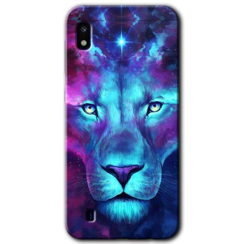 MRCİLETİSİM Samsung Galaxy A10 Kılıf Baskılı Kapak - Neon Lion +Tam Kaplayan Mat Seramik